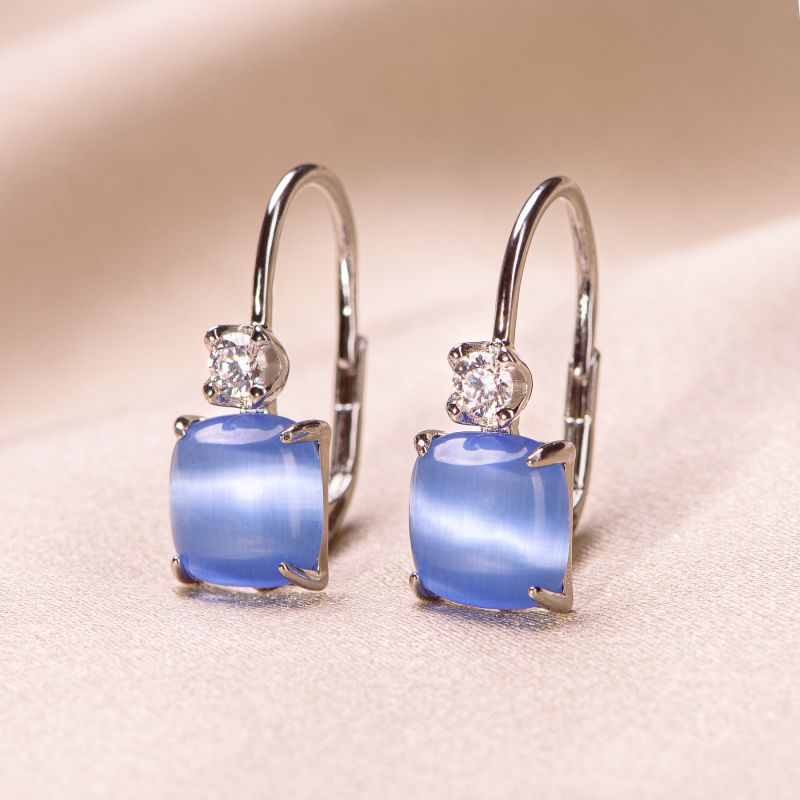 Sterling Silver Earrings Blue Tanzanite Cat Eye