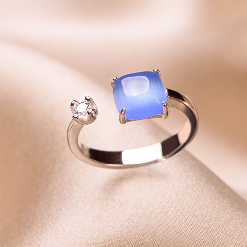 Sterling Silver Ring ajustable Blue Tanzanite Cat Eye