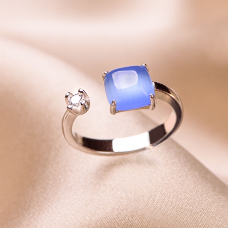 Sterling Silver Ring ajustable Blue Tanzanite Cat Eye