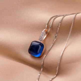 Sterling Silver Necklace Temptation Blue Velvet Cat Eye