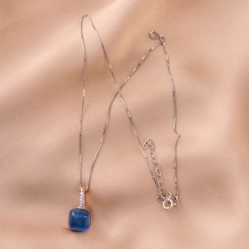 Sterling Silver Necklace Temptation Blue Velvet Cat Eye