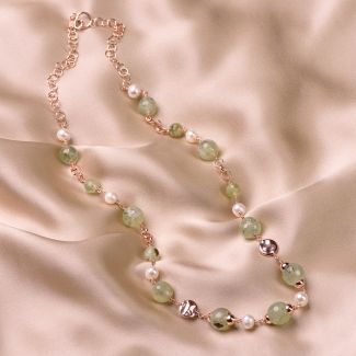 Sterling Silver pink Necklace natural pearls and prehnit