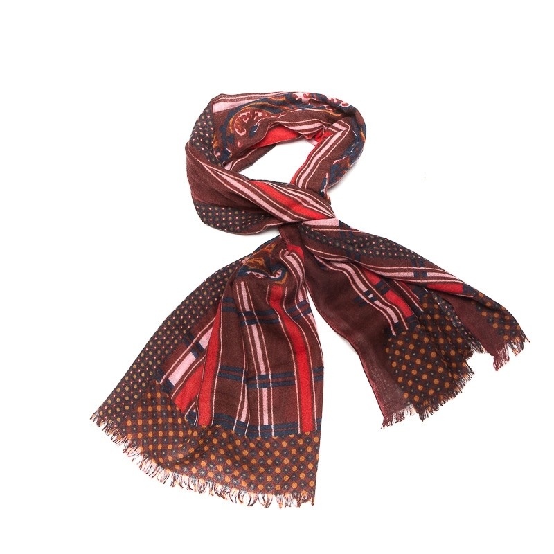 Wool scarf men Mila Shon bordo stripes