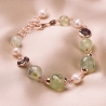 Sterling Silver pink Bracelet natural pearls and prehnit