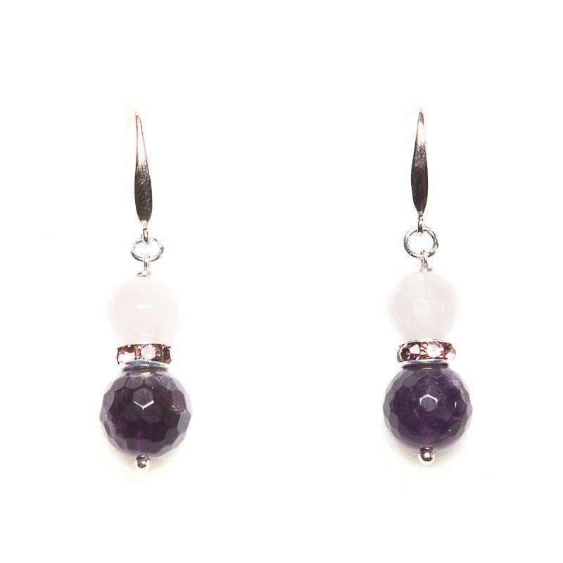 Silver amethyst and rose quartz earrings