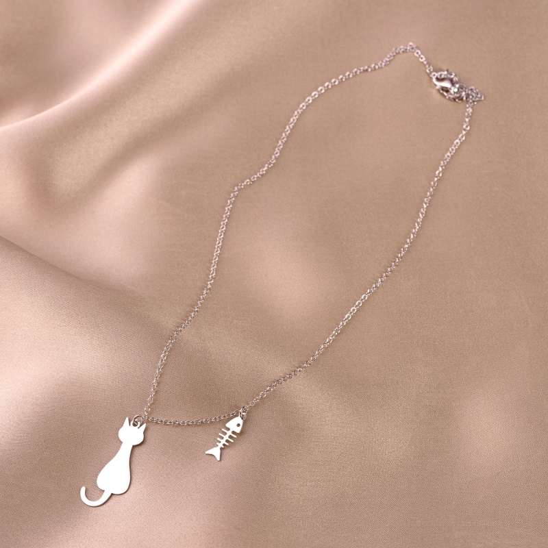 Colier argint Cat Loves Fish