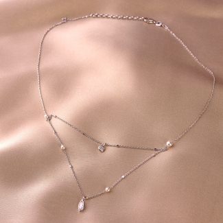 Sterling Silver Necklace Desire Pearl & Cristals