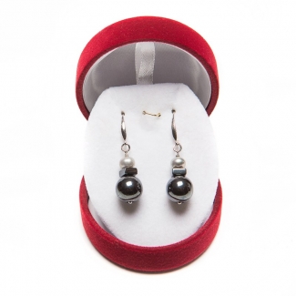 Silver earrings and pearl gray hematite