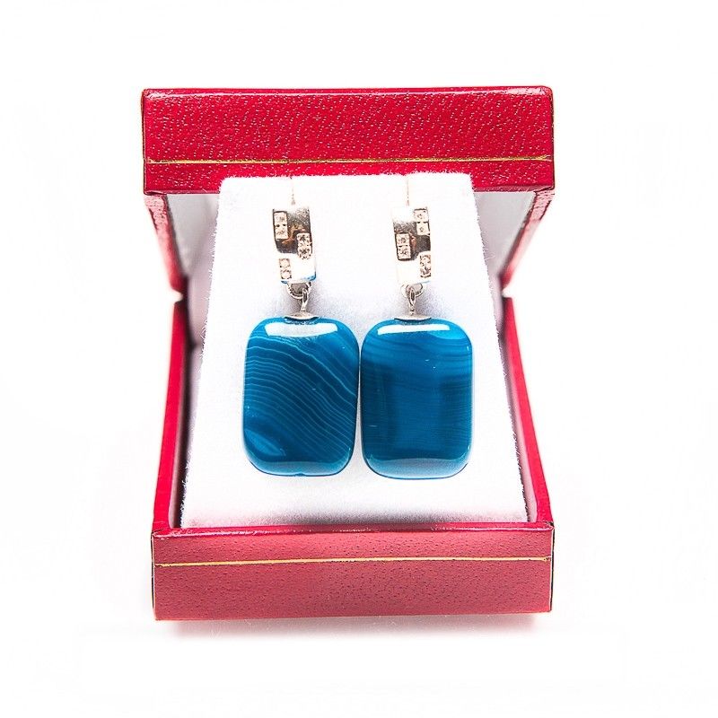 Blue lace agate silver earrings