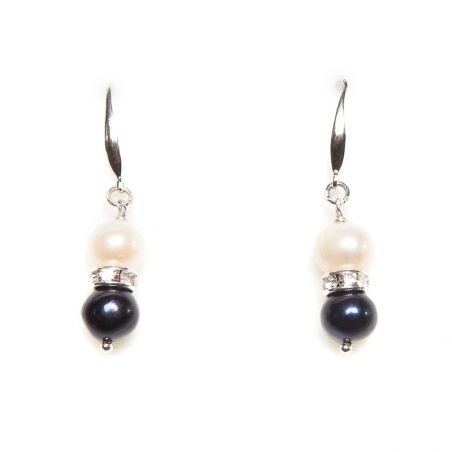 Black and white pearl silver earrings