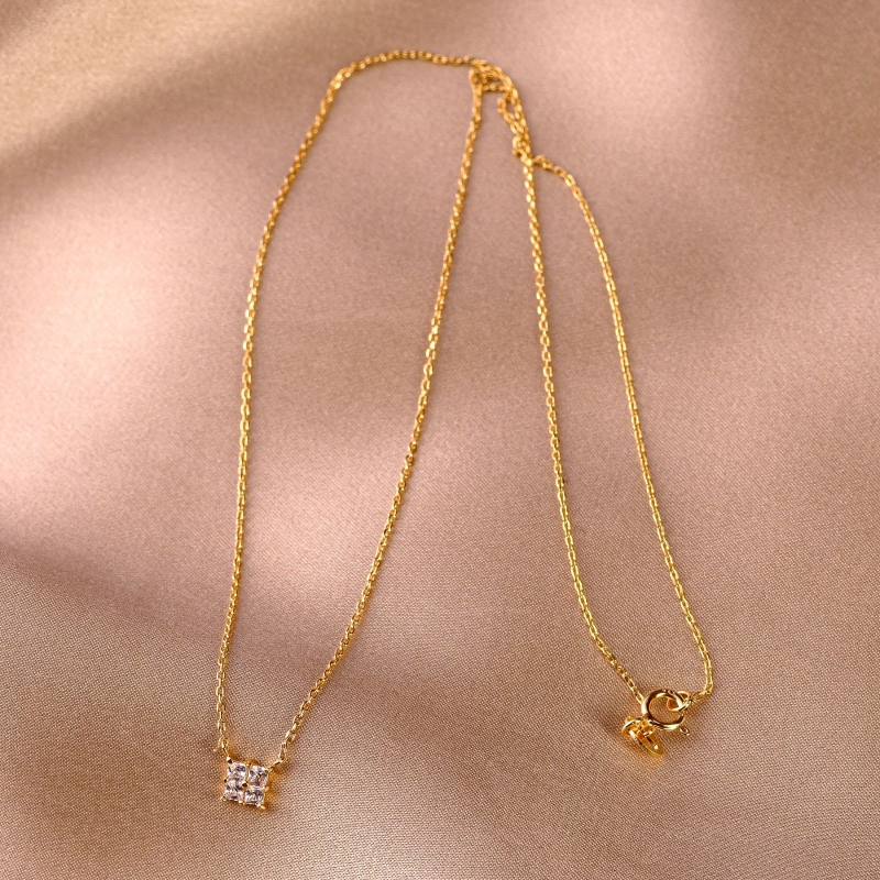 Sterling Silver Necklace Solitaire square gold