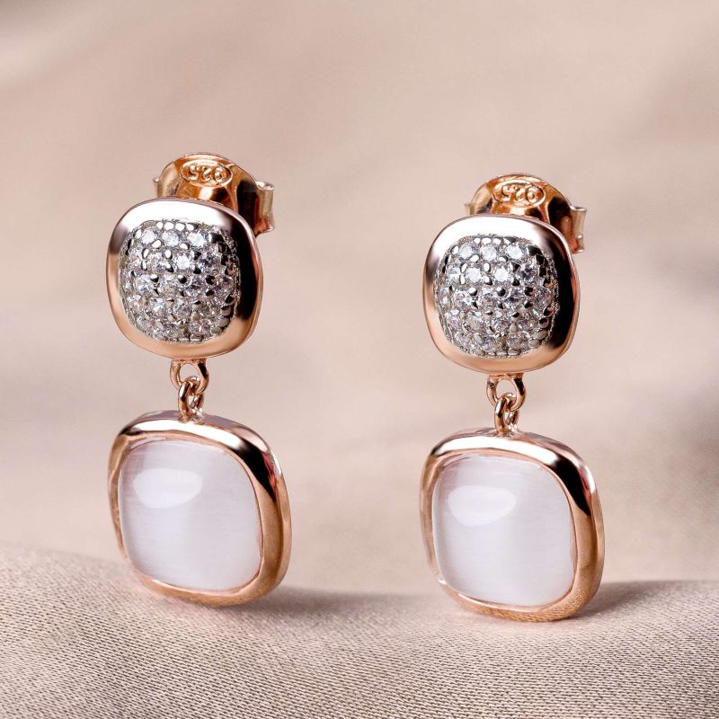 Sterling Silver Earrings Iconic White Milky Cat Eye