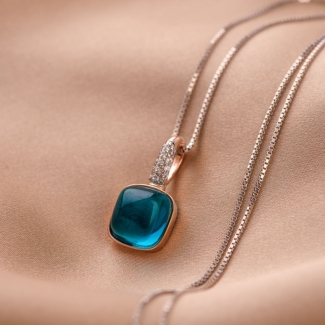 Sterling Silver Necklace Temptation Special Blue Cat Eye