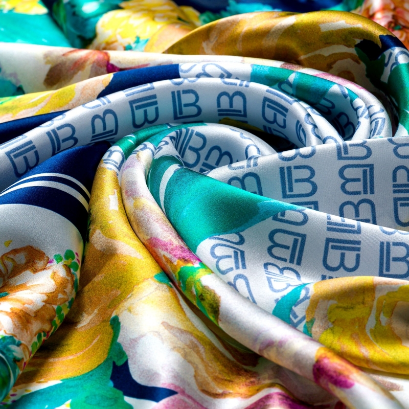 Blue and Yellow corner flowers Silk Scarf