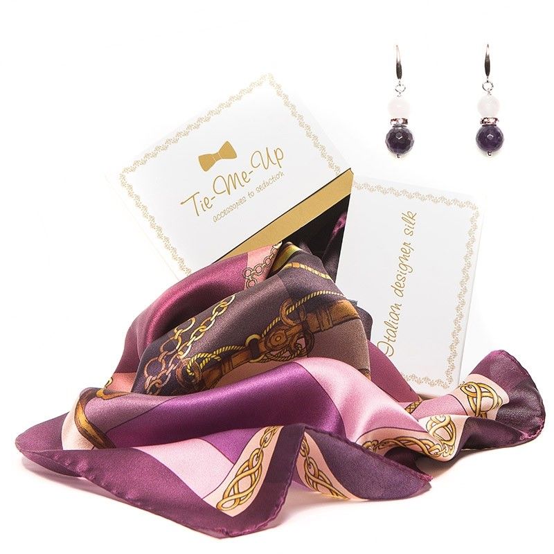 GIFT: Marina D'Este polo purple scarf and earrings of silver amethyst and rose quartz