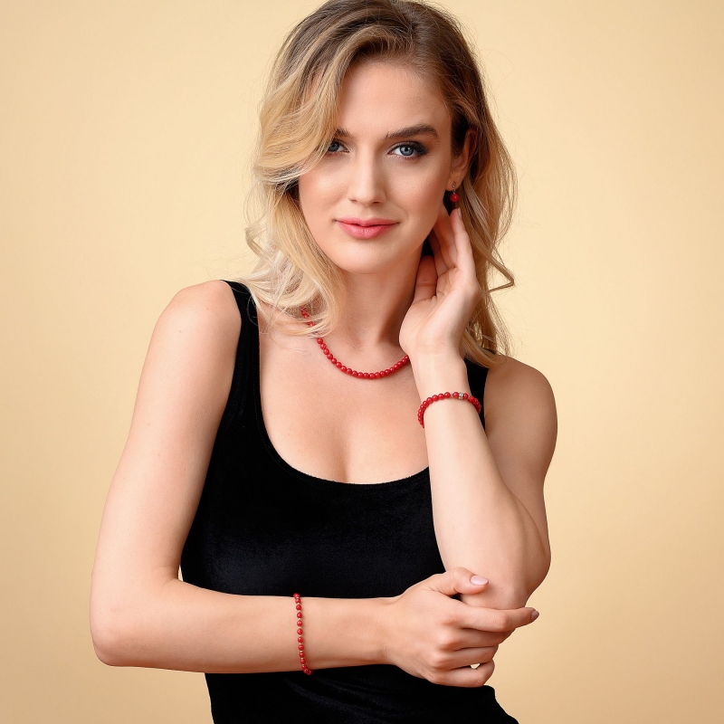 Colier argint Coral rosu