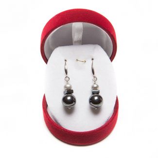 GIFT: Laura Biagiotti scarf abstract black and silver earrings and pearl gray hematite