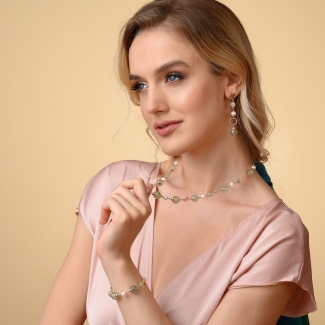 Bratara argint roz perle naturale si prehnit