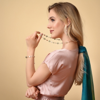 Bratara argint roz perle naturale si prehnit