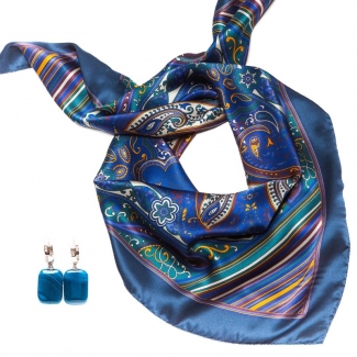 GIFT: Marina D'Este paisley scarf and blue lace agate earrings silver blue