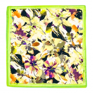 Esarfa matase twill Happy Flowers Aquarela light green