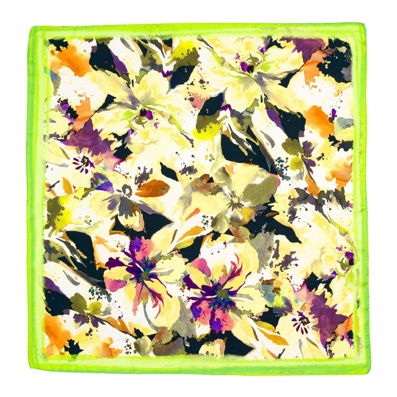 Esarfa matase twill Happy Flowers Aquarela light green