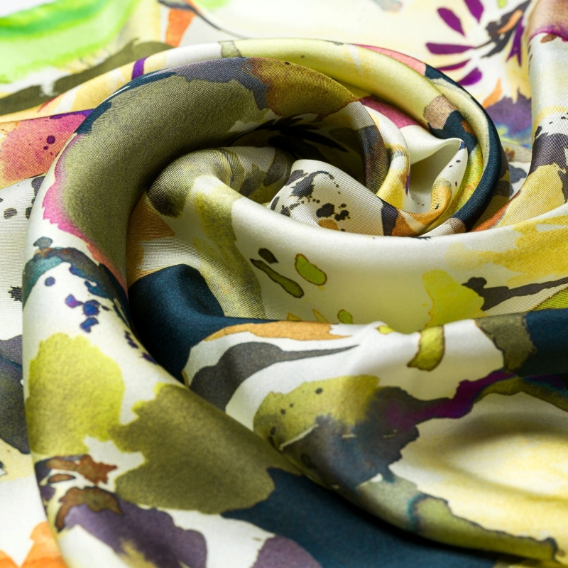 Silk scarf twill Happy Flowers Aquarela light green