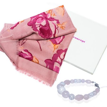 GIFT: Mila Schon scarf roses and rose quartz bracelet and crystal ice