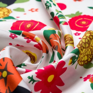 Silk scarf twill S Flower Metamorfosis red