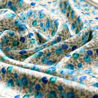 Silk scarf twill M Amour des Roses bleu joli