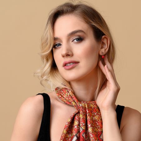 Silk scarf twill M Amour des Roses rouge