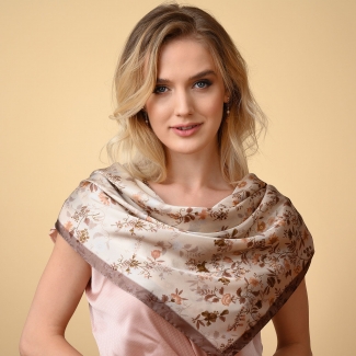 Silk scarf Be Delicious latte flowers