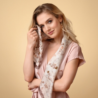 Silk scarf Be Delicious latte flowers
