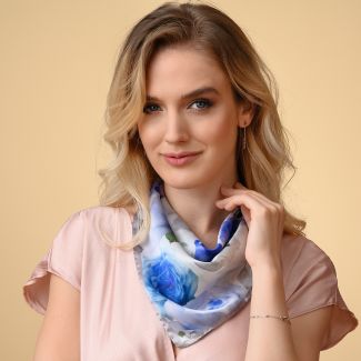 Silk scarf S Rose Obsession blue