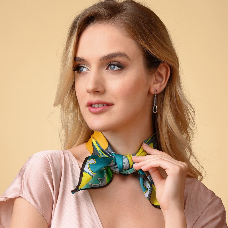 Silk scarf S Color's Dance green-turcoise