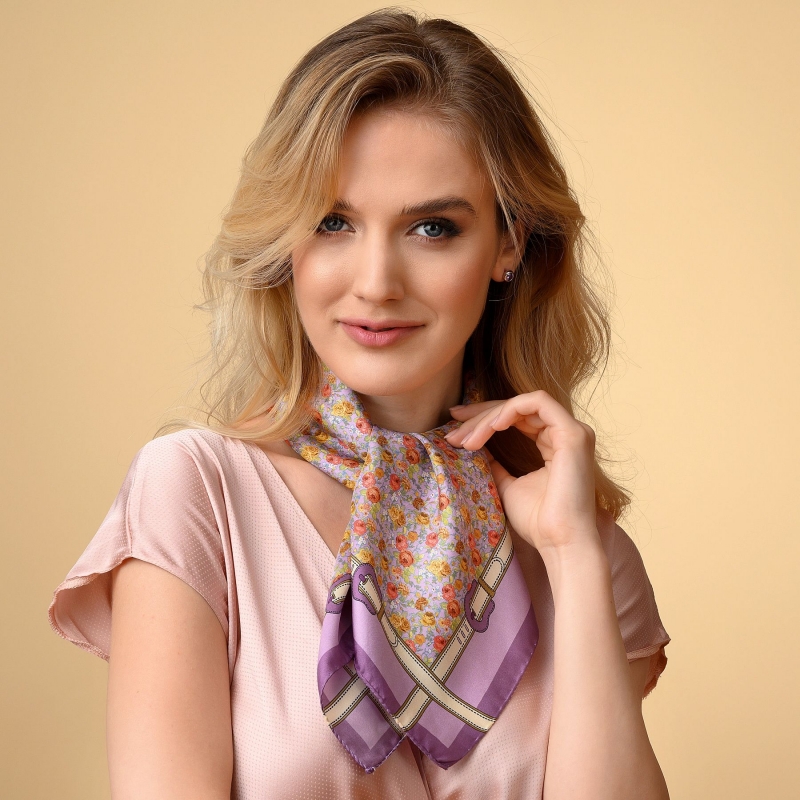 Silk scarf twilll M Amour des Roses lavande violette