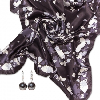 CADOU: Esarfa Marina D`Este white heart si cercei argint hematit