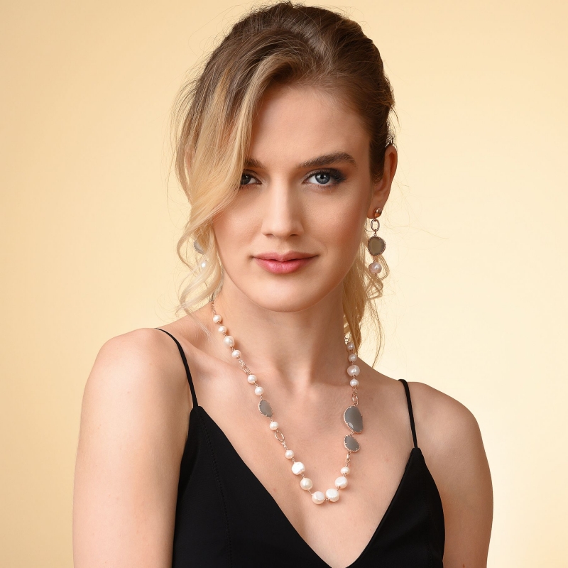 Sterling Silver pink Necklace Pearl Design