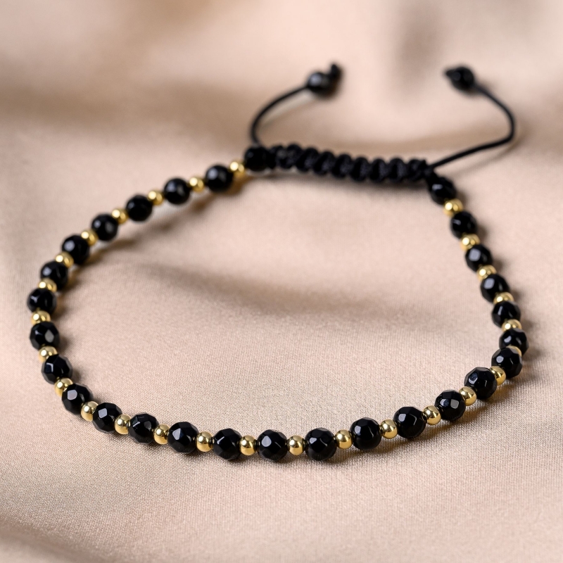 Bratara Cool Men cu snur, onix, argint placat cu aur 14 K