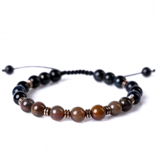 Bratara Cool Men cu snur, agat, ochi vultur, hematit, argint