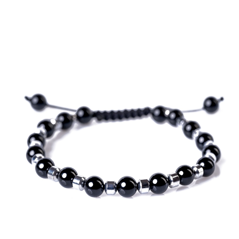 Men Sterling Silver Bracelet Onyx, Bloodstone