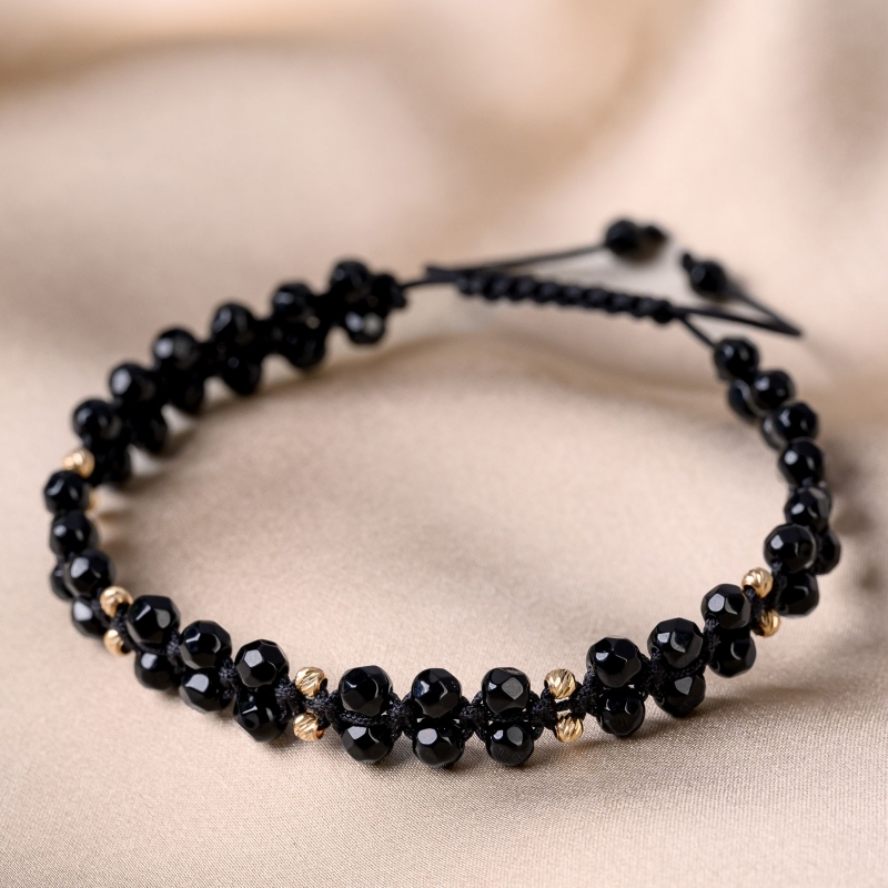 Gold Bracelet Onyx Double