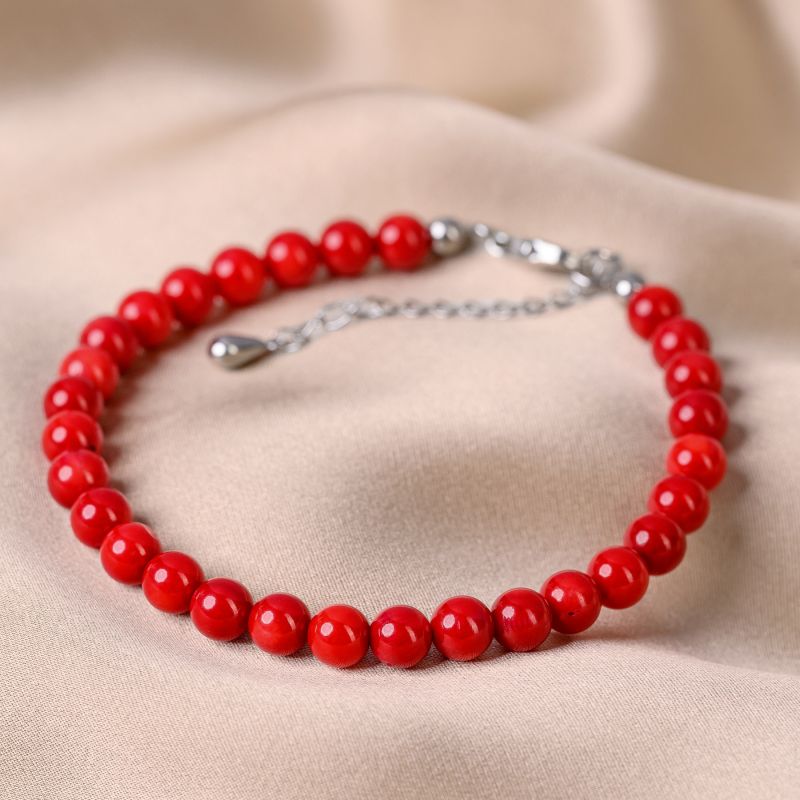 Sterling Silver Bracelet Coral red