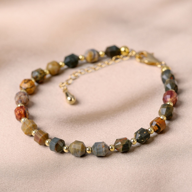 Bratara Touch jasp barrel, argint placat cu aur 14 K