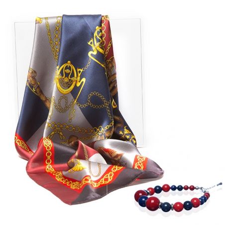 GIFT: silk scarf navy Sienna Marina D'Este and lapis lazuli and red coral bracelet