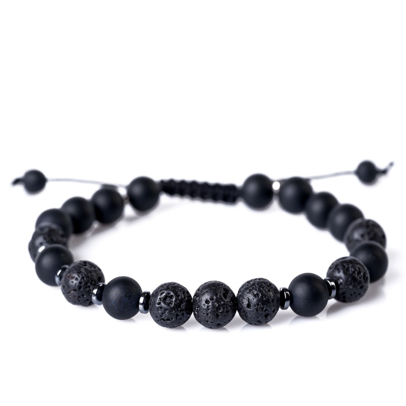 Men Bracelet Matte Onyx, Lava, Bloodstone