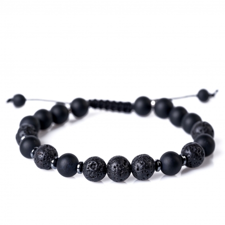 Men Bracelet Matte Onyx, Lava, Bloodstone