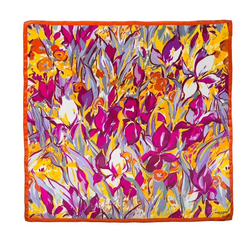 Silk Scarf  Mila Schon irises yellow with magenta