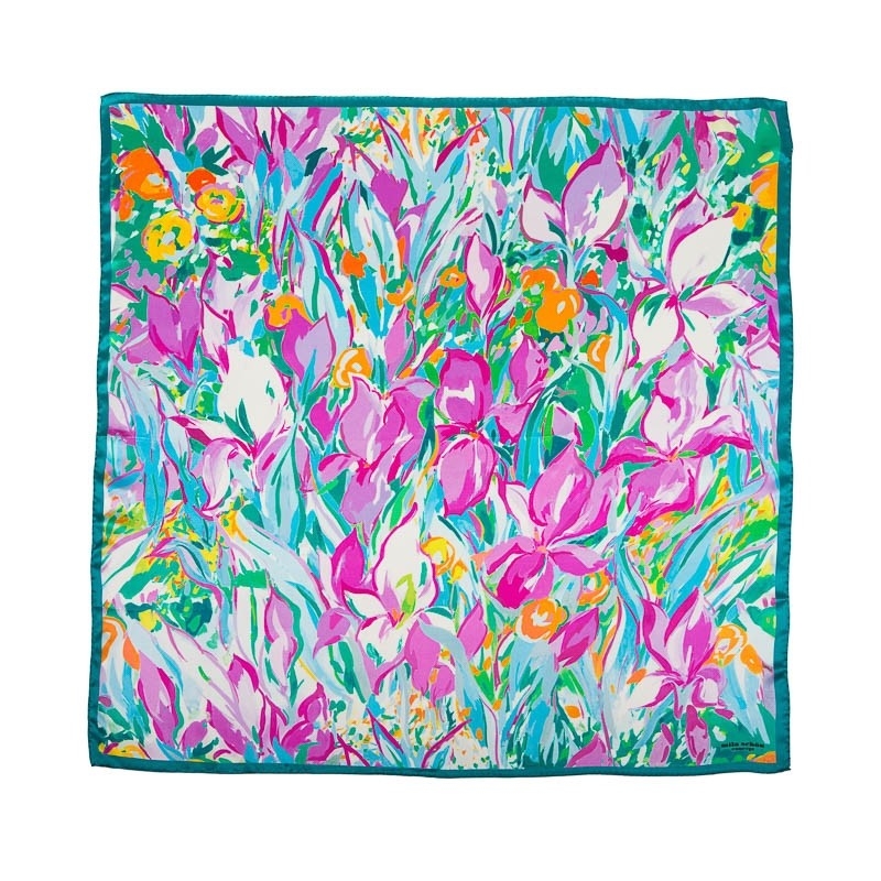 Silk Scarf  Mila Schon irises turcoise with pink