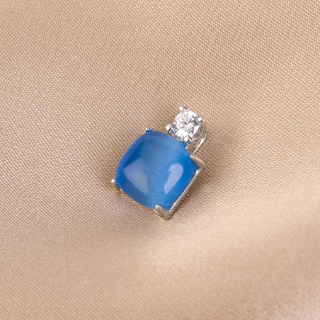 Sterling Silver Pendant  Blue Tanzanite Cat Eye